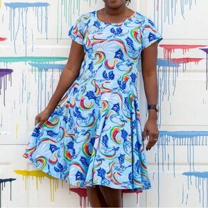 Princess Awesome Rainbow Breathing Dragon Twirl Dress Pockets Womens Sz 24-26/3X